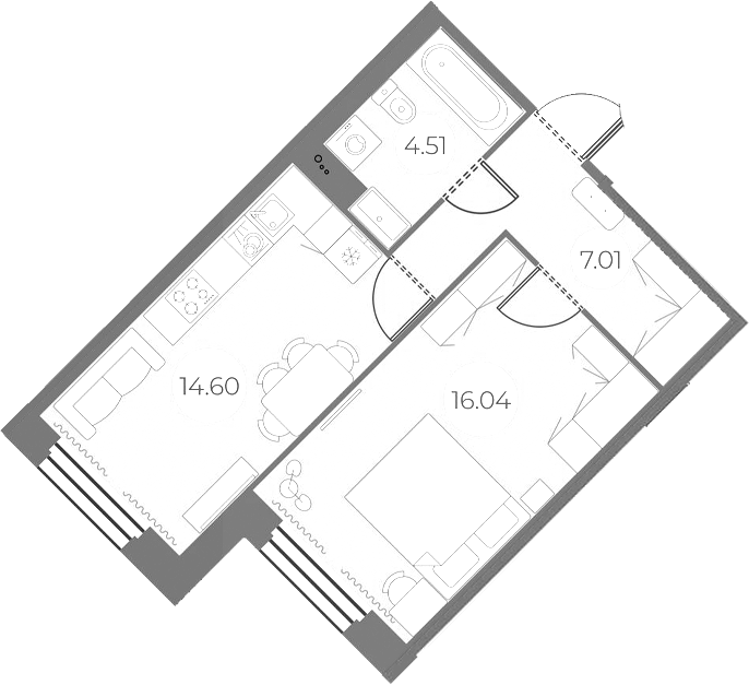 1-комнатная квартира 42.16 м², 2/13 эт., ЖК «Огни Залива»